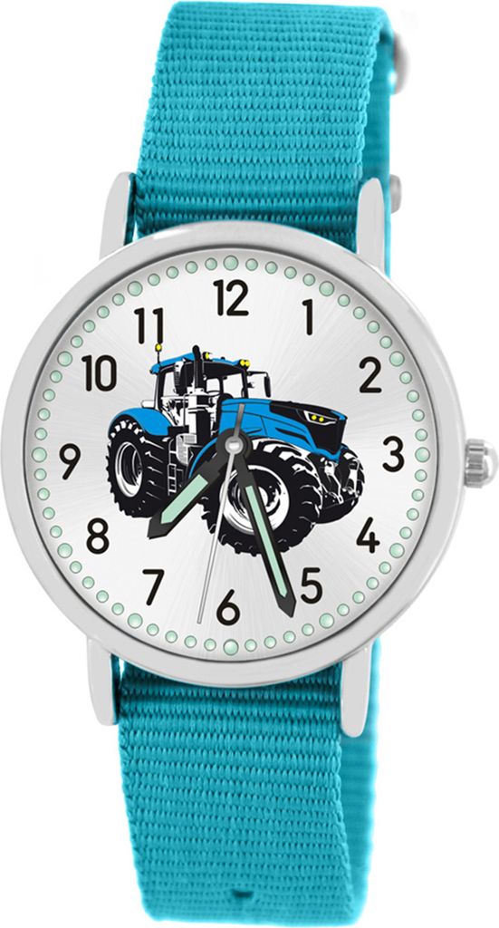 Kinder Armbanduhr Jungen Mädchen Trecker blau Traktor Produktbild 