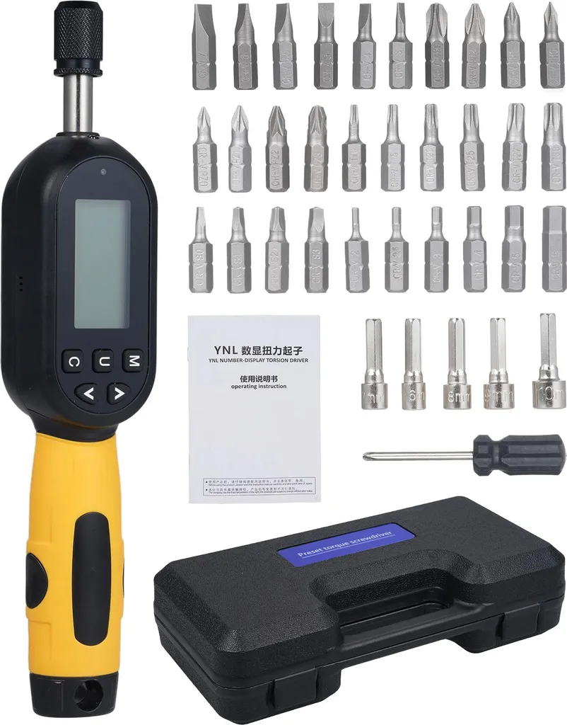 Cacciavite dinamometrico digitale 10,74-106,21 In-lbs/1,2-12 Nm 1/4 pollici /6,35 mm Set con cicalino/luce LED YNL-12 Giallo