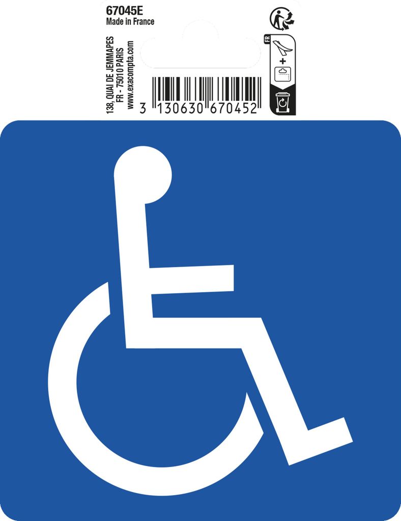 Exacompta Hinweisschild selbstklebend PVC Behinderung 10 cm Blau 67045E
