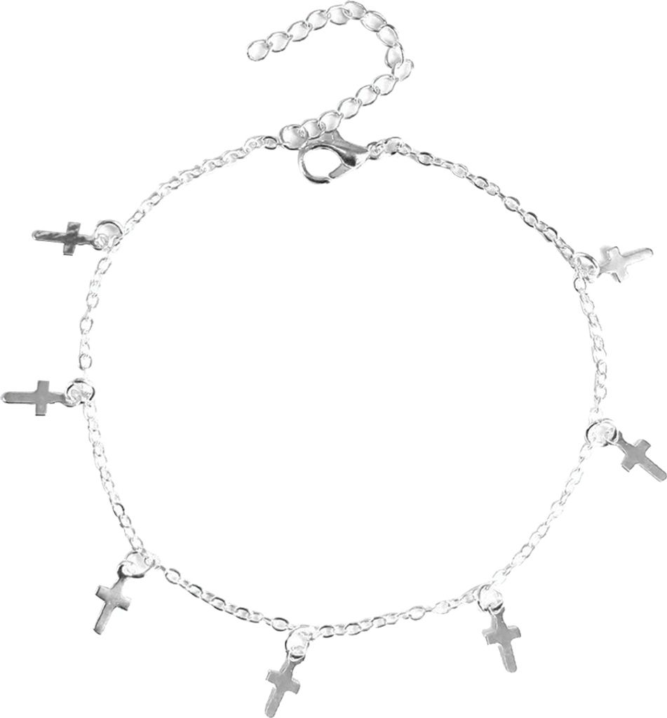 Mode Kreuz Charme Fußkettchen Fuß Kette Frauen Sandale Strand Barfuß Knöchel Armband-Silber