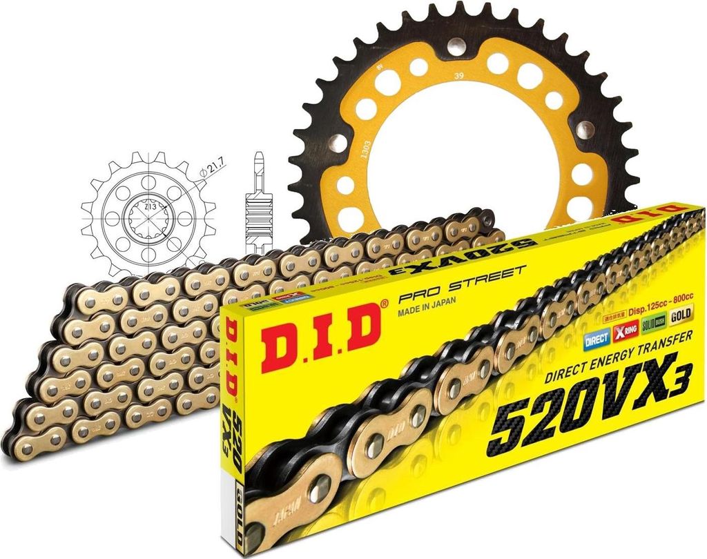 DID Kit Stealth (gold) Kompatibel mit Honda NC700 SD 12-15/NC700 X... 16-39-112 DID520VX3(G&B) Niet