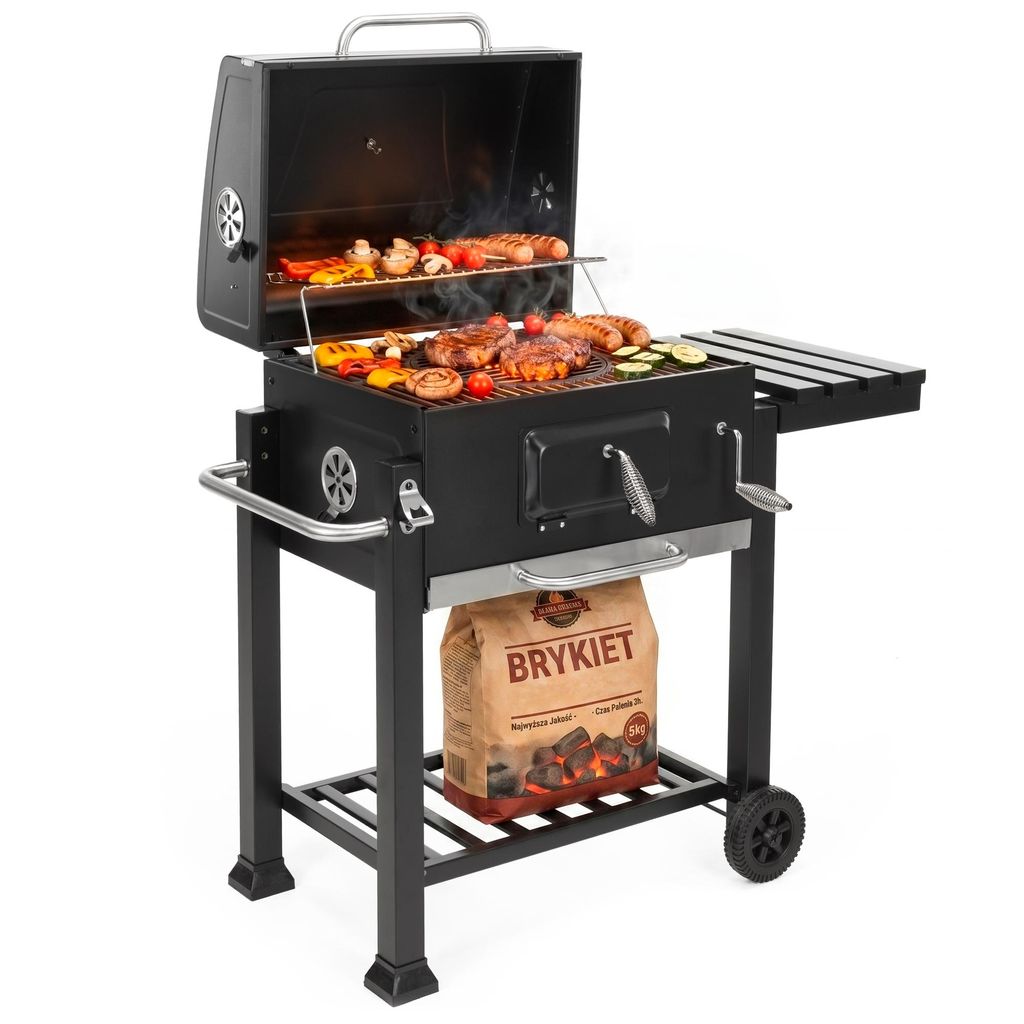 Springos Grillkohlegrill XXL mit Deckel und Rädern – emaillierter Grillrost, Aschebehälter und Thermometer, BBQ Grillwagen