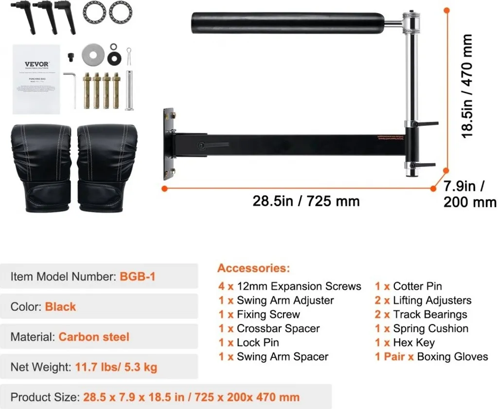 Support mural boxe avec barre de réflexe réglable et speed trainer noir - 7