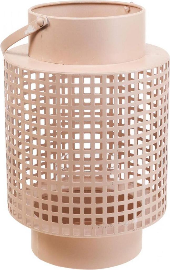 Romantische Deko Laterne Rosa Windlicht im Metall mit Henkel & Ø18cm H29cm für Tischdeko & Garten