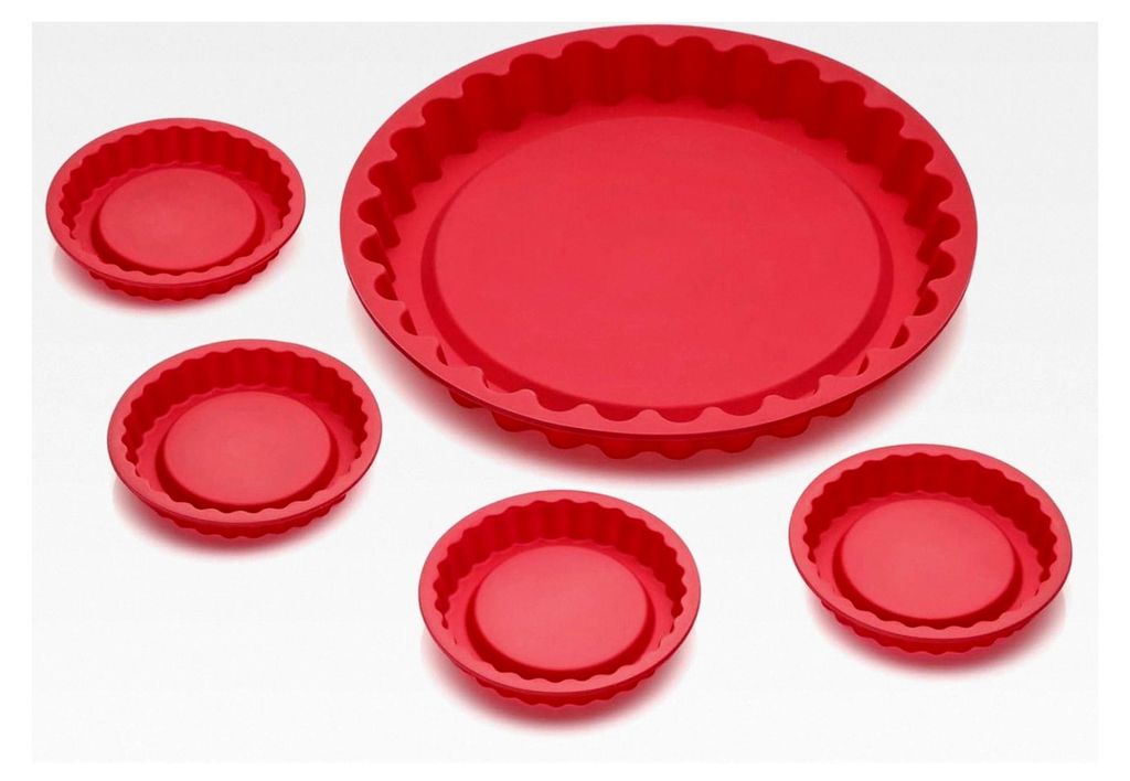 Silikon Backform Tarteform 5er Set Rot - Für Tarte, Kuchenböden, Obstkuchen und Quiche - Flexible Tortenbodenform 31 cm und 4x12 cm backofenfest ...