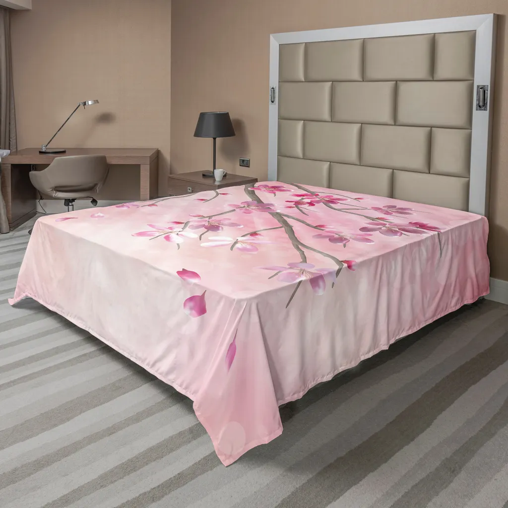 Drap de Lit pour Décoration de Chambre Rose et Printemps 244x205