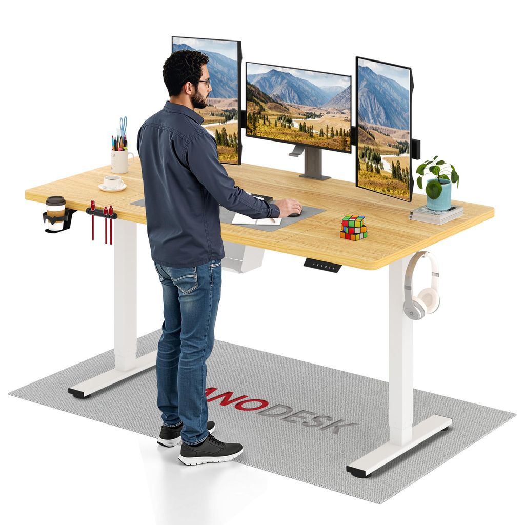 SANODESK QS1 Höhenverstellbarer Schreibtisch 160x60cm elektrisch 4 Memory-Funktion Antikollisionsschutz 70 kg Tragkraft, Haken, Kabelmanagement(Ah...