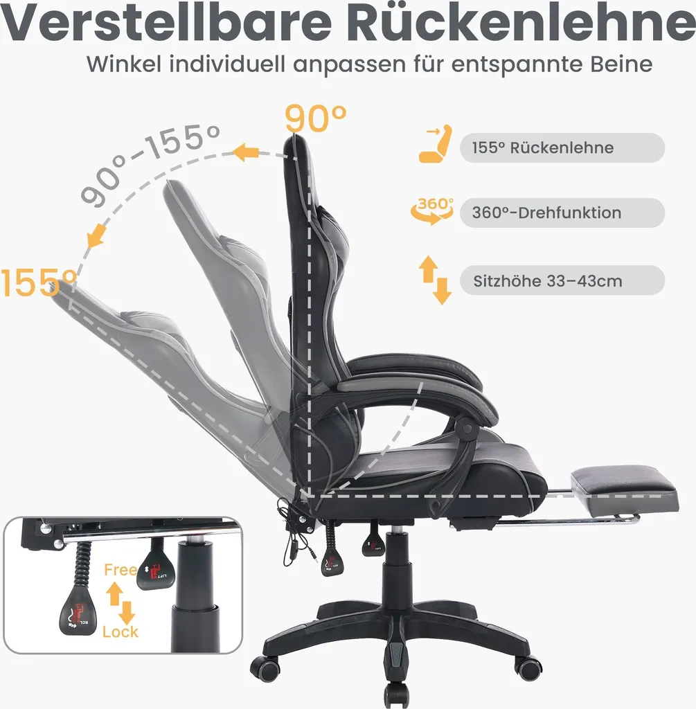 Fauteuil de bureau ergonomique massant - Siège de direction réglable