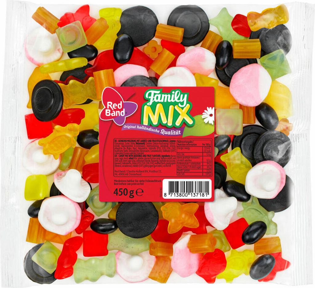 Red Band Family Mix, Fruchtgummi, Schaumzucker, Lakritz, im Beutel, Tüte, 450 g