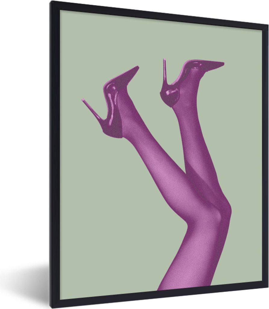 MuchoWow Gerahmtes Poster Beine - Fersen - Grün - Rosa 60x80 cm - Poster mit Schwarzem Bilderrahmen Wandposter Rahmen Foto Bilder - Premium - Wa...