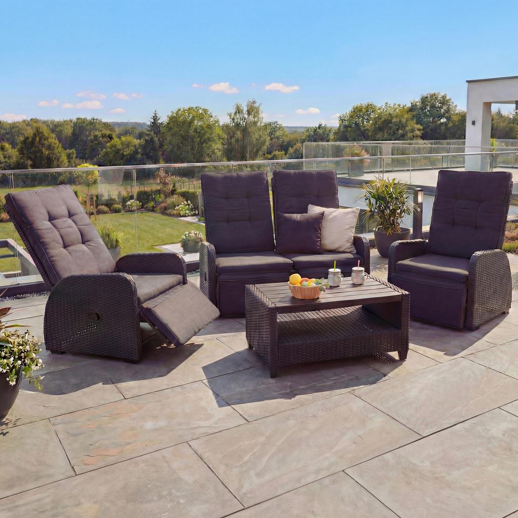 Garnitur HWC-J35, Lounge-Set Sitzgruppe Sofa, Spun Poly halbrundes Poly-Rattan anthrazit, Kissen anthrazit