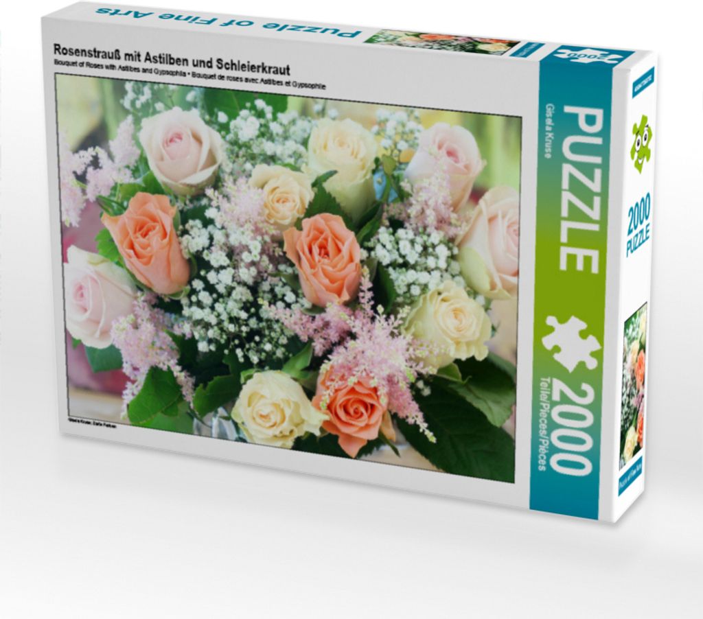 CALVENDO Puzzle Rosenstrauß mit Astilben und Schleierkraut | 2000 Teile Lege-Größe 90x67cm Foto-Puzzle für glückliche Stunden