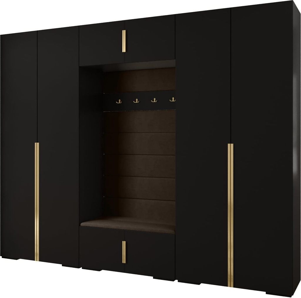 MEBLE KRYSPOL Inova 1 Möbelset Garderobe, 236,7x300x47cm - Schwarz, Manila 04, Gold