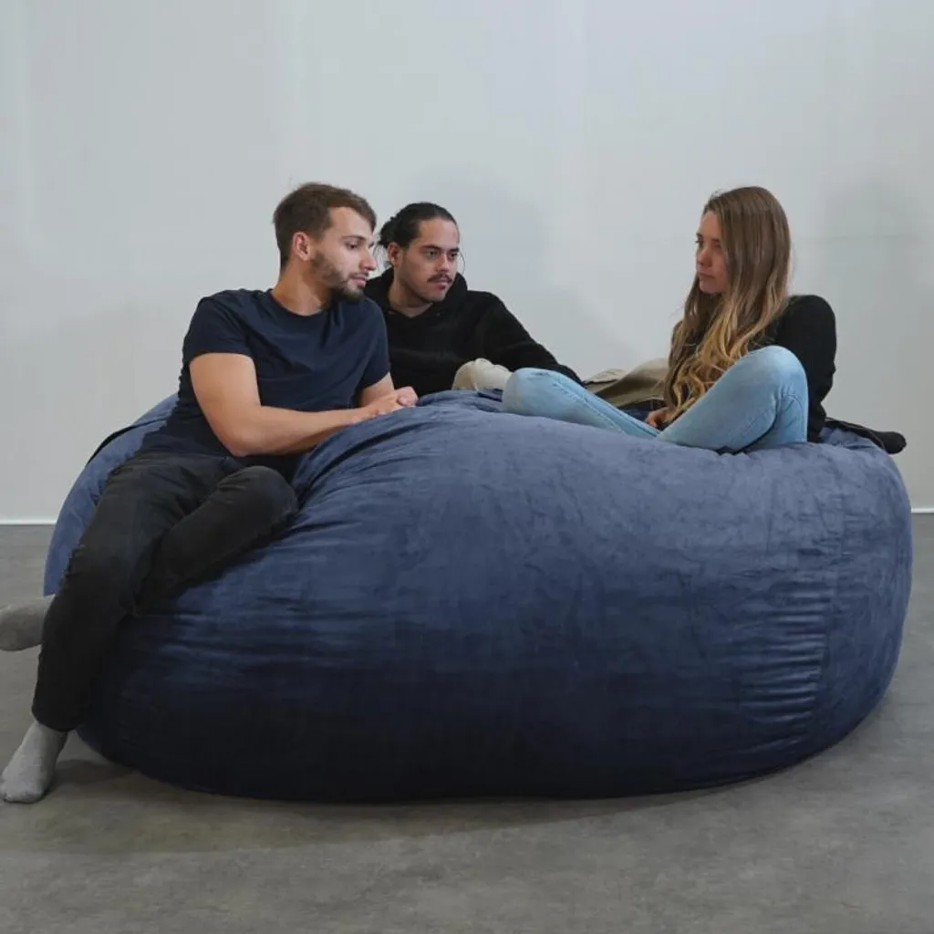 Grand pouf microsuède bleu nuit 200 cm déhoussable - Texture Premium - 5