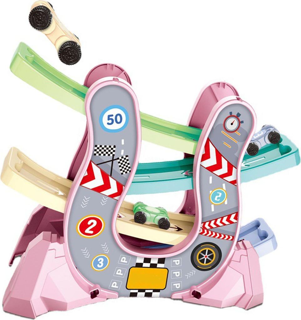 Rennwagen-Rampenspielzeug, multifunktionale Lernstrecke für Kleinkinder zu Hause, Pink