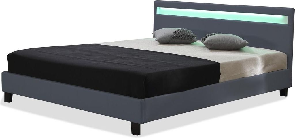 Doppelbett mit LED "Maria" - 140 x 190 cm - Grau