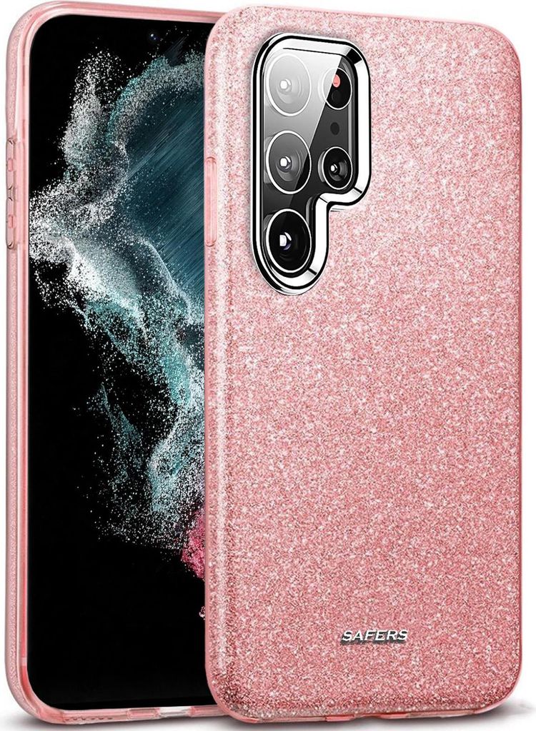 Handy Case für Samsung Galaxy S22 Ultra Hülle Glitzer Cover TPU Schutzhülle, Rosegold