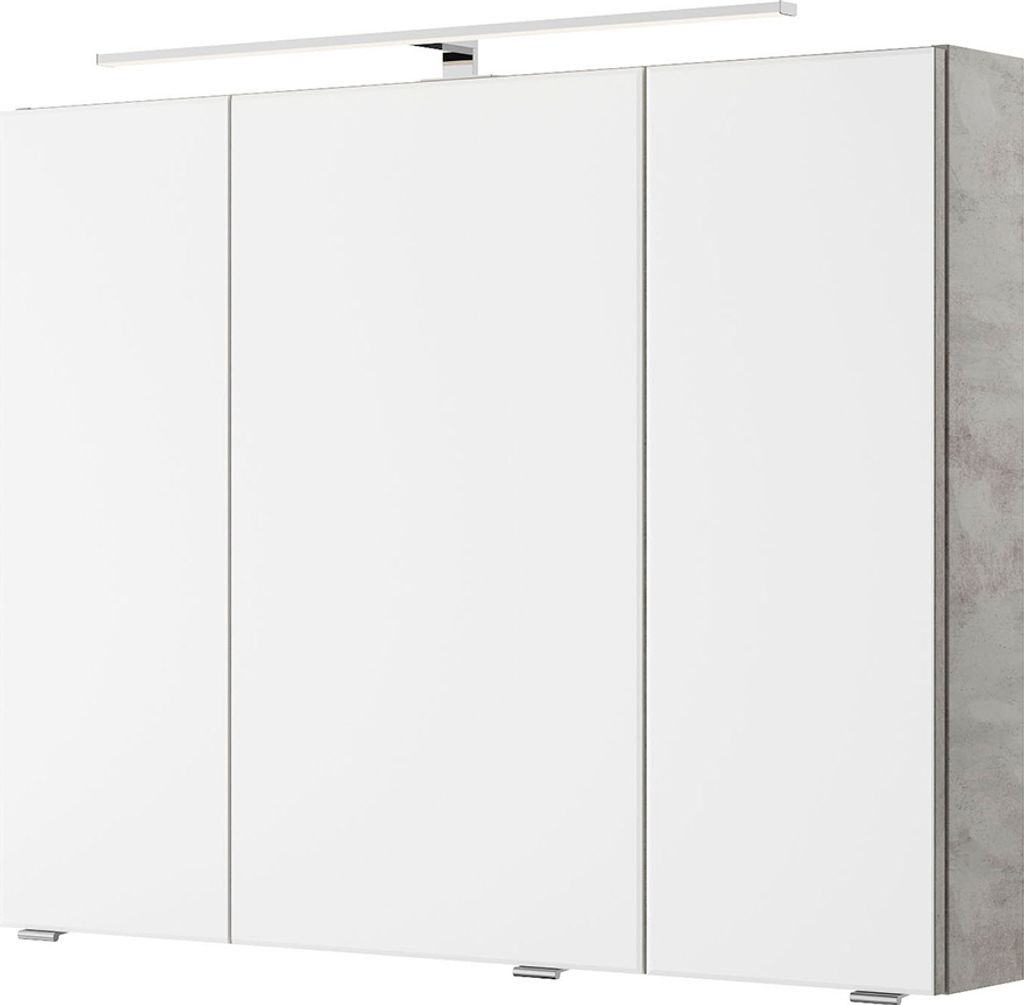 Bad Spiegelschrank mit 3D Funktion und LED Beleuchtung in Oxid Hellgrau VILLATORO-66, B/H/T ca. 90/70,3/14,5 cm