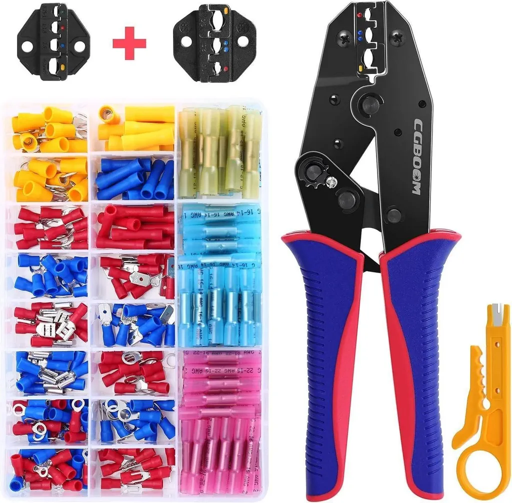 Pince à sertir anti-faux contacts avec lot de 300 cosses et raccords