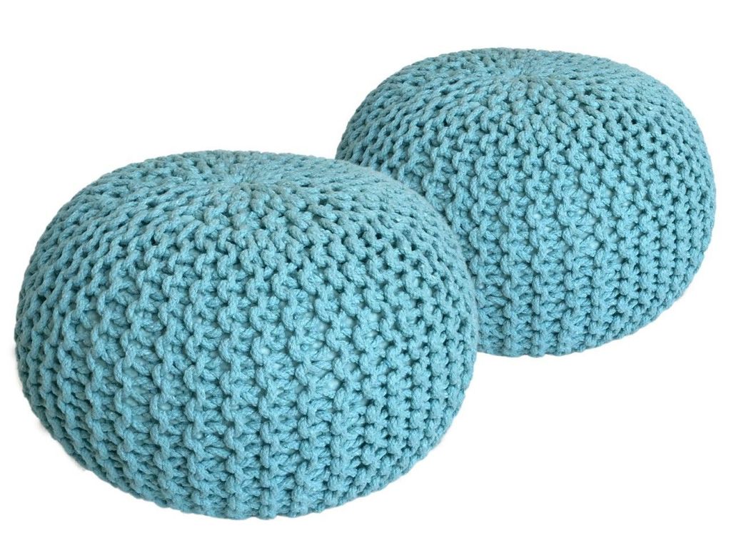 Sitzhocker Pouf SET 2 Stück Ø 55 cm H 37 cm Strickhocker Produktbild 