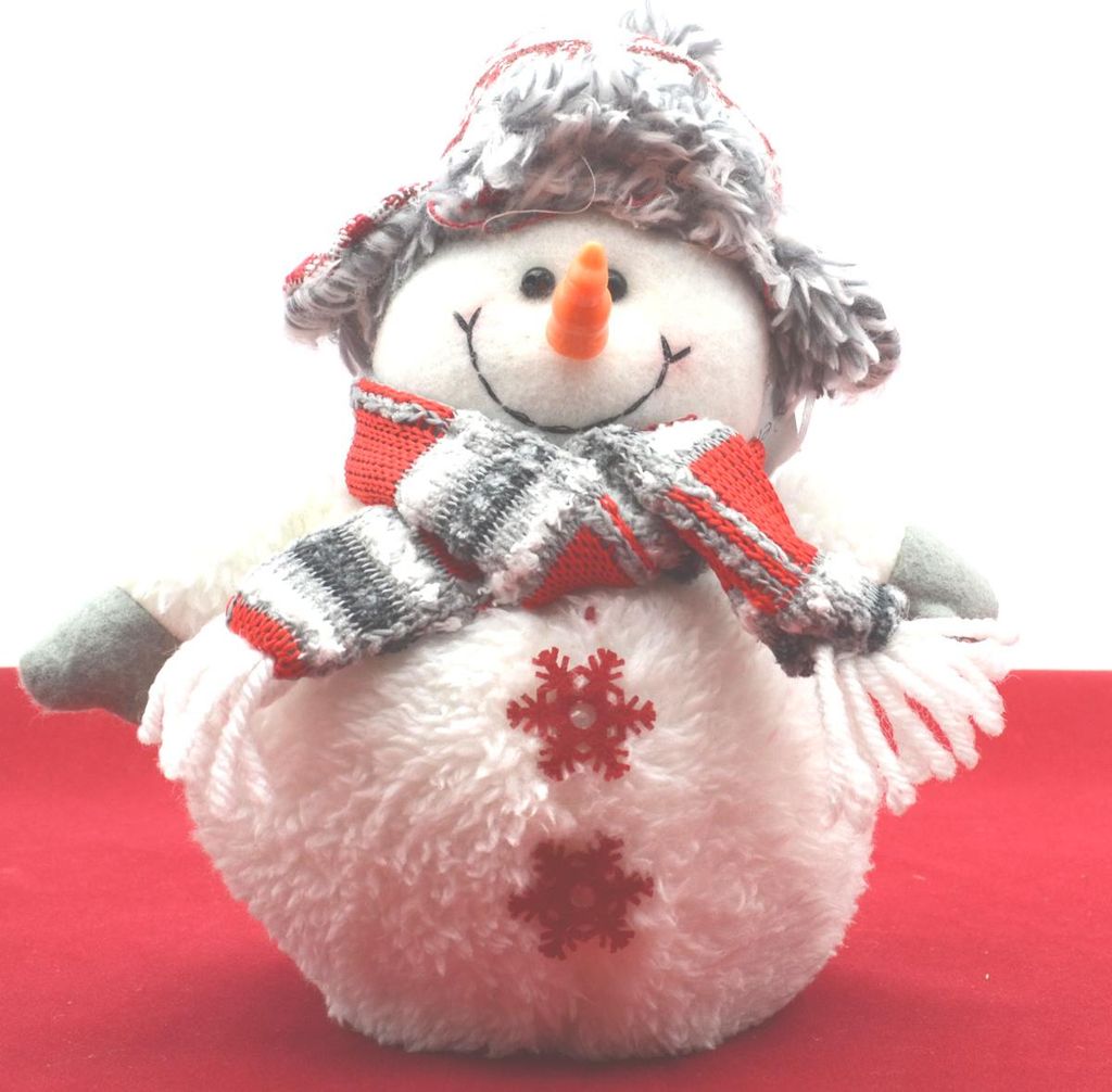 Schneemann Textil kuschelig mit Schal und Mütze 20 cm