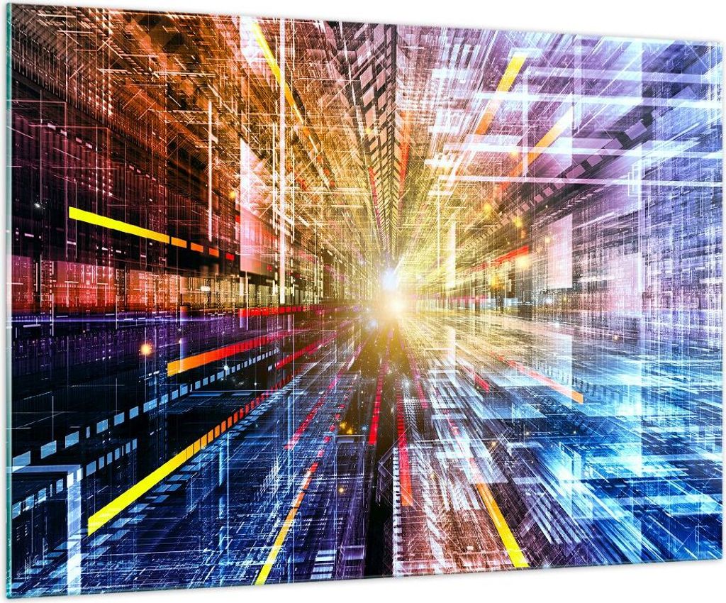 Bilder auf glas - Grafik Computer Raum Geometrie - 100x70cm - Glasbilder - Wandbilder - Kunstdruck - zum Aufhängen bereit - Wanddekoration aus Gla...