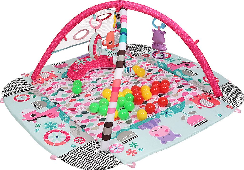 5 in 1 Baby Spieldecke Baby Spielmatte mit Spielbögen Krabbeldecke Spielmatte Rosa