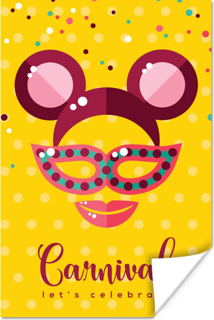 MuchoWow Poster "Karneval" mit Maske auf gelbem Hintergrund 60x90 cm - Wanddekoration