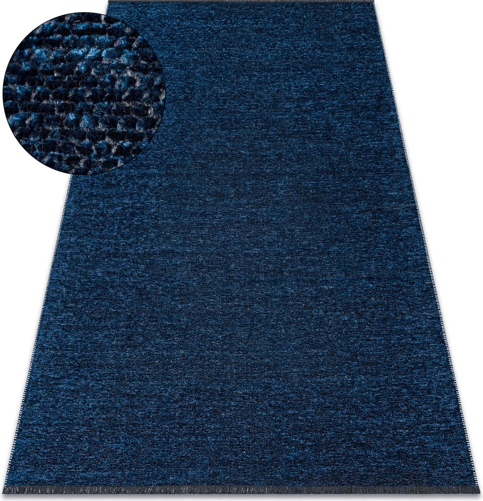 Teppich FLORENCE 24021 Einfarbig, Glamour, Flachgewebt, Fransen - dunkelblau Blau 78x150 cm