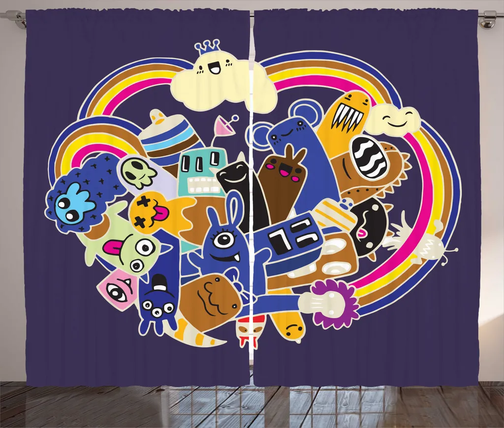 Rideaux universels pour salon avec crochets motif Doodle 280x225 cm