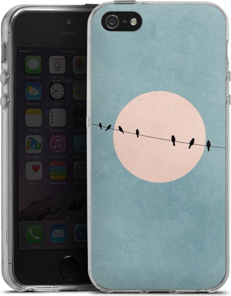 DeinDesign Handyhülle für Apple iPhone 5 Silikon Hülle Case Smartphone Schutzhülle Mond Vogel türkis
