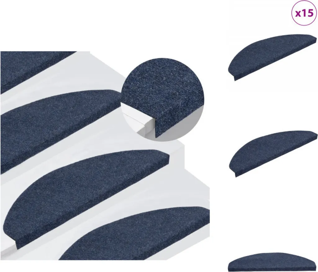 Tapis d'escalier autoadhésifs en polypropylène bleu 15 pcs 65x22,5
