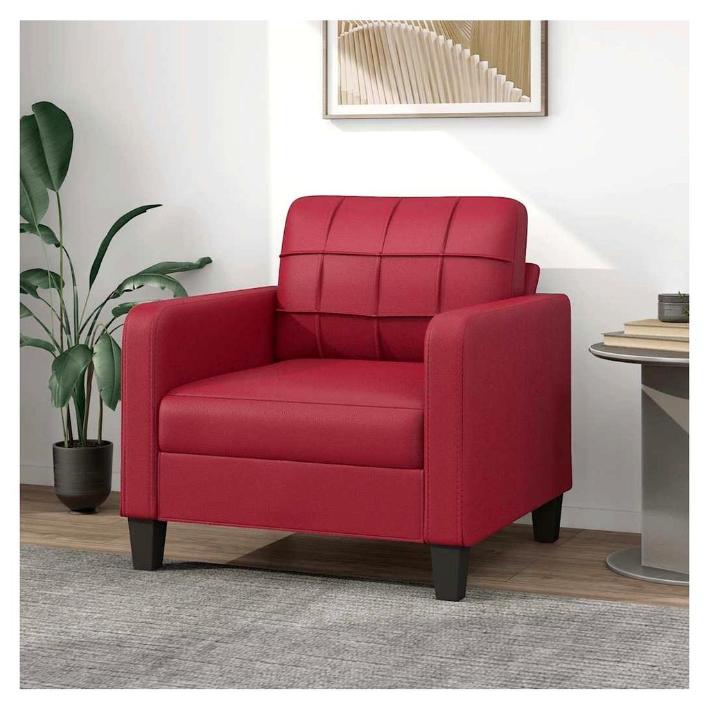 Sessel Weinrot 60 cm Kunstleder, Robuster Loungesessel mit Metallgestell, Bequemer Relaxsessel für Wohnzimmer und Büro, Schmutzabweisend und Pfle...