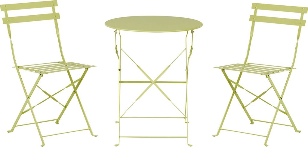 BELIANI Balkonset Limettengrün Stahl 3-Teilig Runder Tisch mit 2 Stühlen Zusammenklappbar Modern Französicher Stil Terrasse Garten Outdoor Ausst...