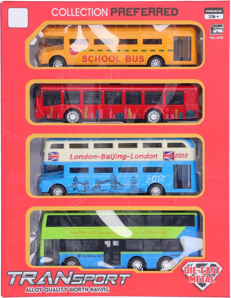 Set de 4 Bus en Alliage Miniature - Modèle Pull Back pour Enfant de 3 Ans