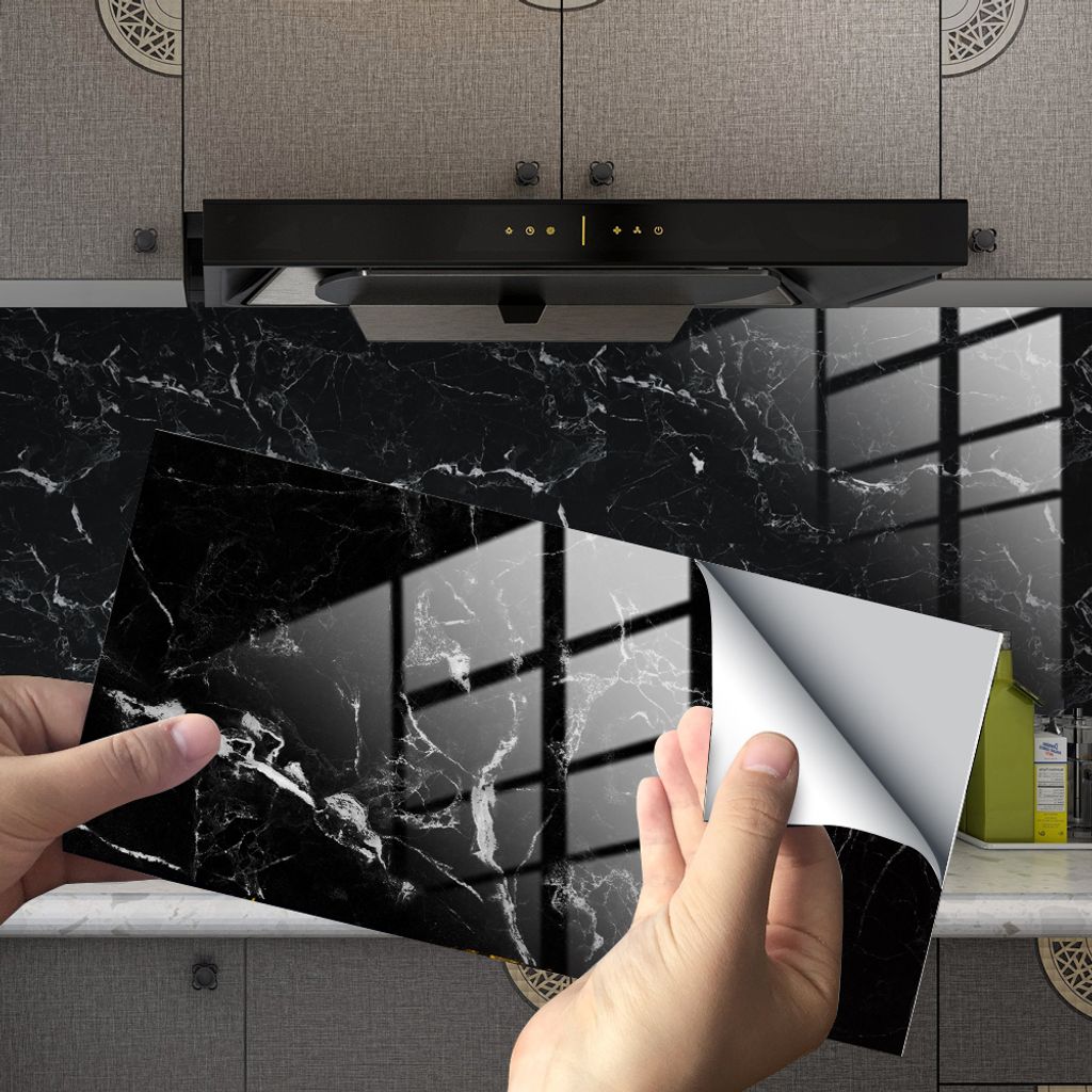 COOL-i Fliesenaufkleber 4 Stück PVC 30×15cm für Küche, Bad, Dusche, Marmormuster Steinoptik