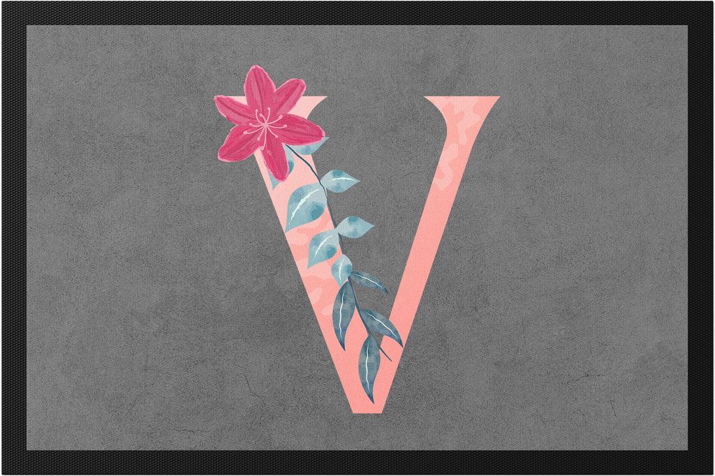 Buchstaben- V mit Buchstabe Alphabet Monogramm Blumenmotiv Geschenkidee Anfangsbuchstabe