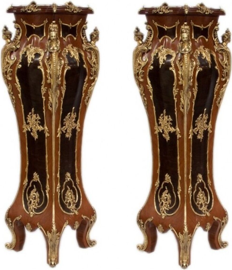 Casa Padrino Luxus Barock Säulen Set Mahagonie / Gold (2 Stk) H 160 cm x B 40 x L 40 cm