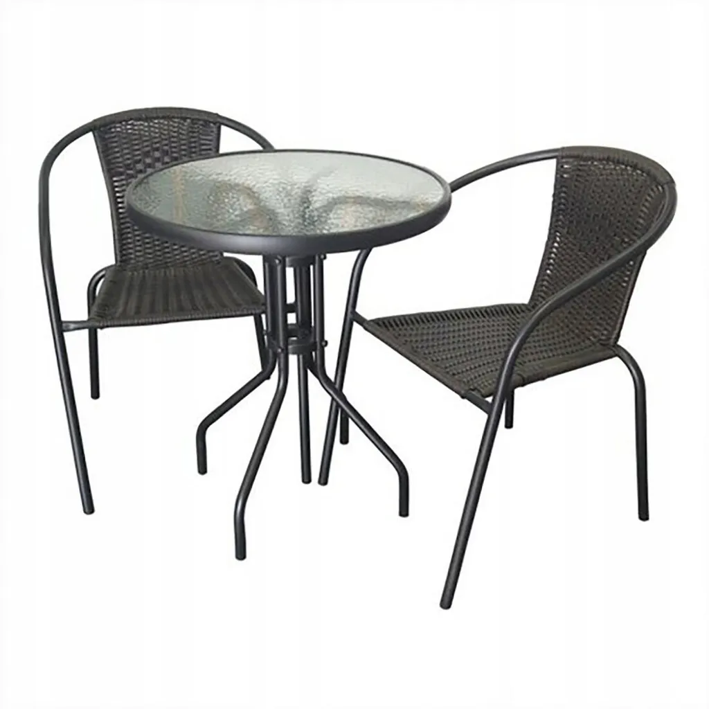 Set de jardin compact en rotin et métal résistant aux UV beige et noir