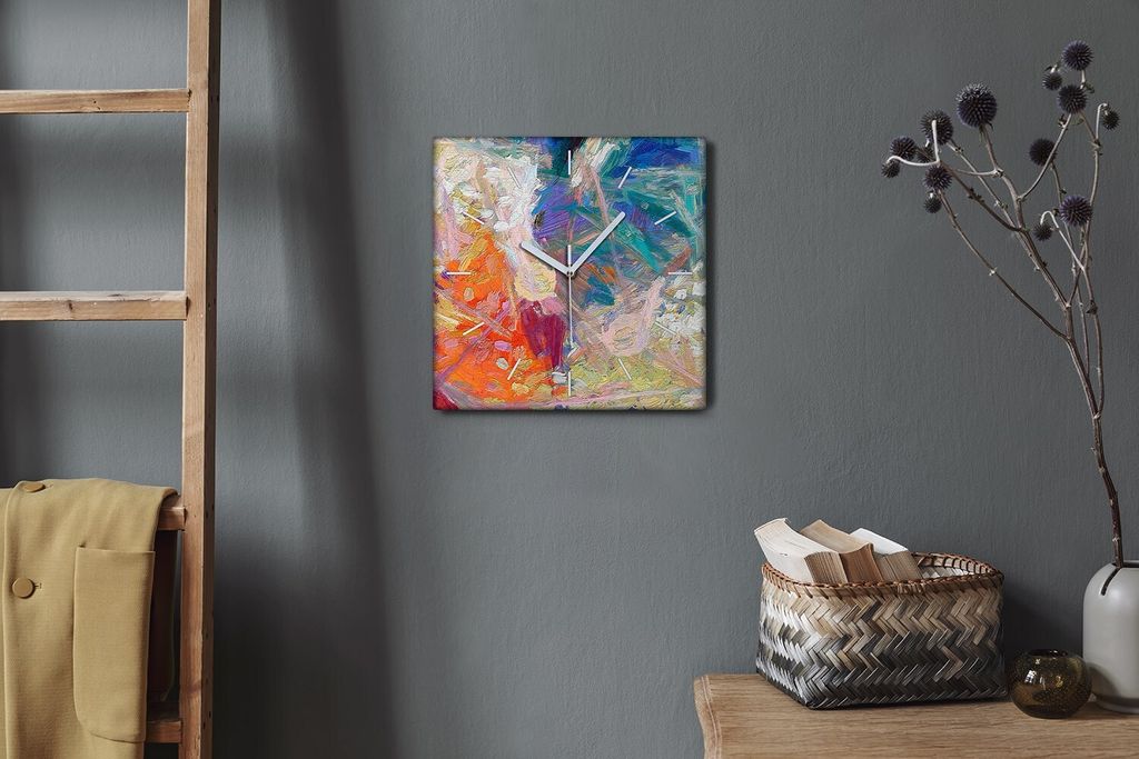 Coloray Hodiny Unikátní 30x30 cm Tiché hodiny Pro obývací pokoj a kuchyň Nástěnné hodiny Plátno Bílé ručičky hodin - Daubs