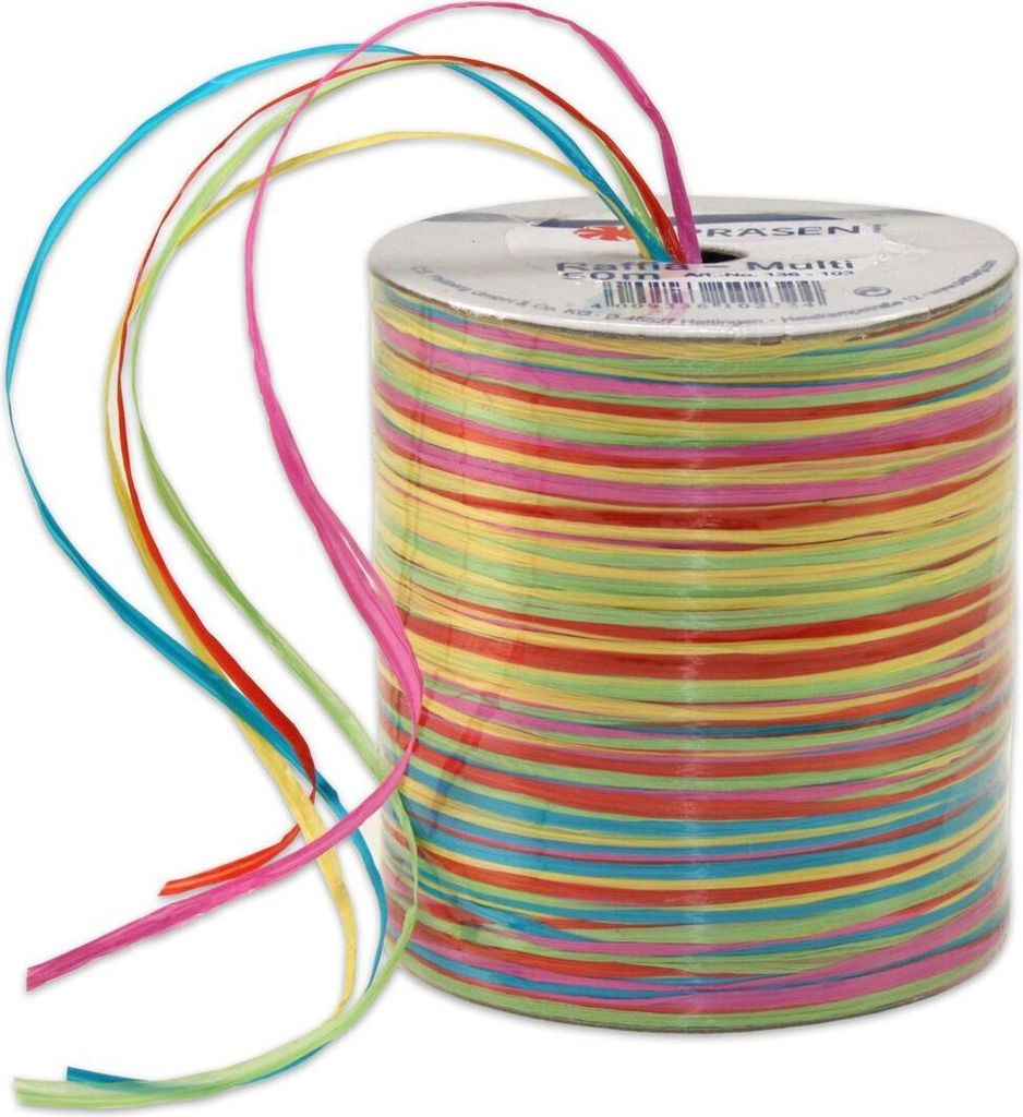 Geschenkband Multicolour, 50m Rolle, Farben wählbar , Farbe:blau/rot/gelb
