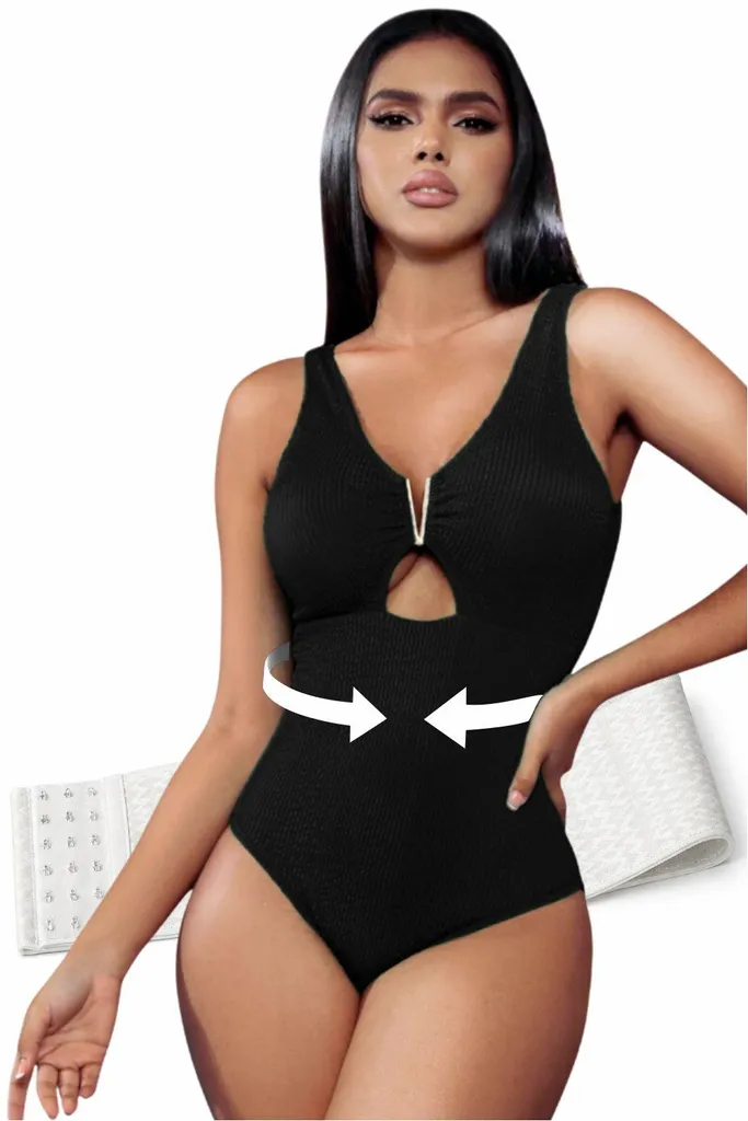 Maillot de bain avec corset sculptant noir - Affine la taille - 5XL