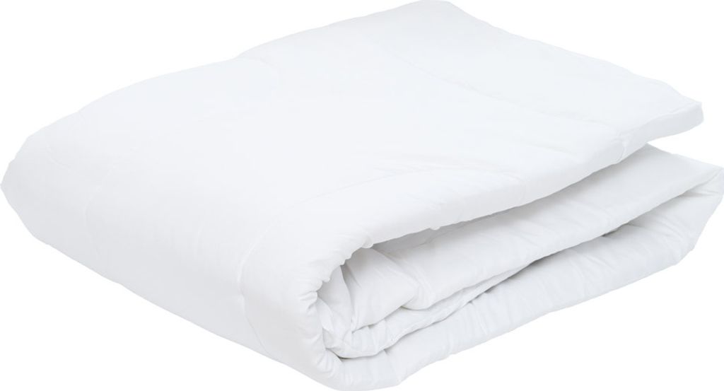 A white folded duvet on a white background.