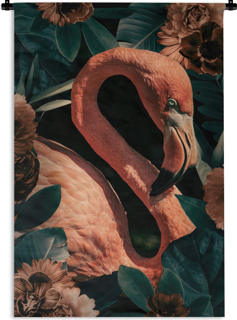 MuchoWow Wandteppich Wandbehang Porträt - Blumen - Flamingo 120x180 cm Tapisserie Dekoration Wandtuch - Schlafzimmer - Dekorationen für das Haus