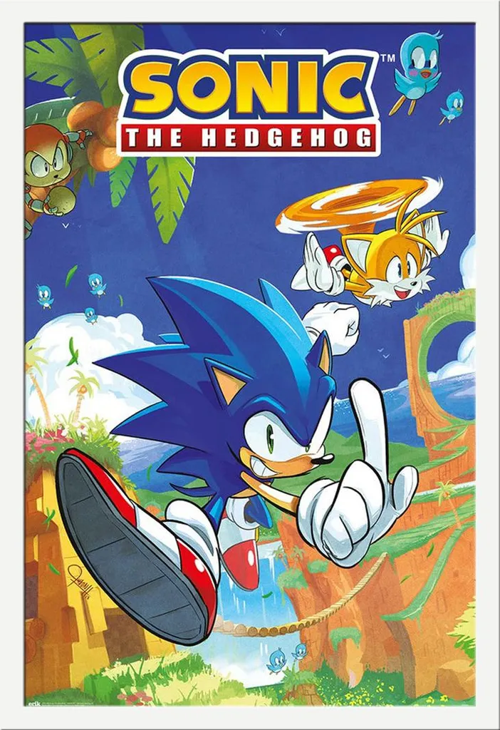 Sonic Poster Tails avec Cadre Shinsuke Blanc Maxi MDF et Vitre Acrylique