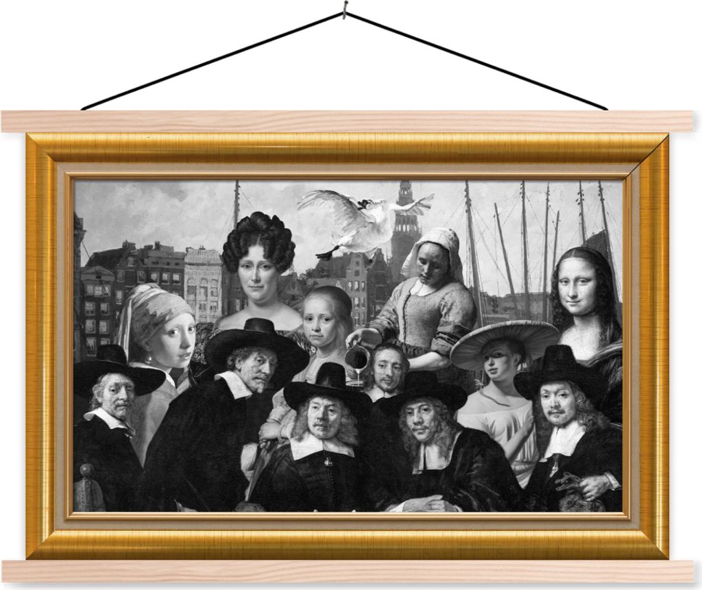 MuchoWow Textilposter Alte Meister - Kunst - Liste - Gold 120x80 cm mit holzfarbenen Rahmen - Aufhängeset