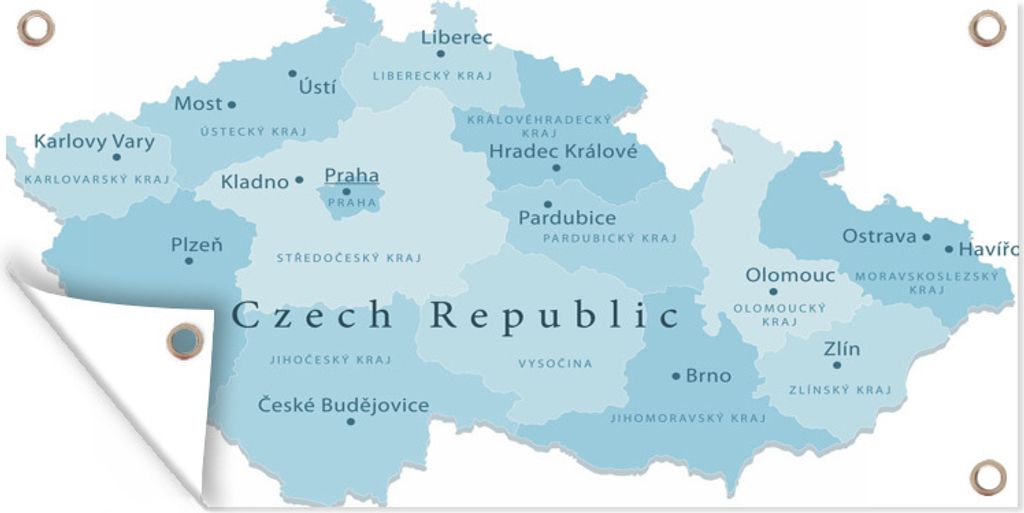 MuchoWow 80x40 cm Outdoor-Poster Gartendeko Sichtschutz Garten Poster für den Garten Illustration einer blauen Karte der Tschechischen Republik