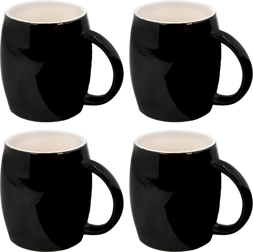 Intirilife 4x Tasse mit Henkel aus Keramik in Schwarz - 400 ml - Tasse Becher für Kaffee Tee Cappuchino spülmaschinenfest Geschenkidee für Famil...