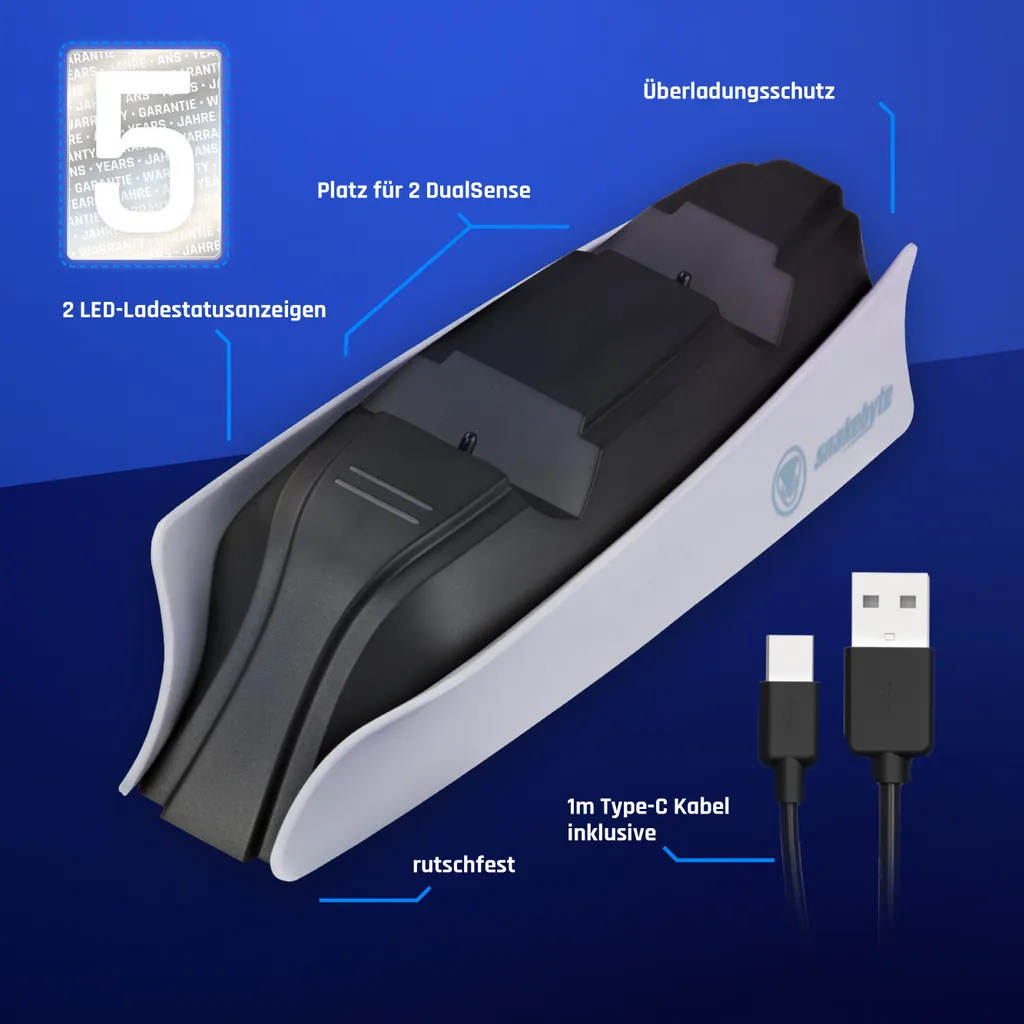 Socle de charge Snakebyte TWIN:CHARGE 5 blanc pour manettes PS5 - 15