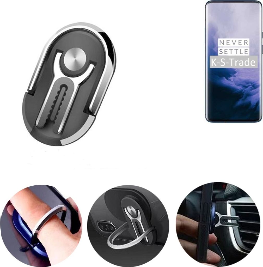 K-S-Trade 3in1 Smartphone-Ring Handy-Ring kompatibel mit OnePlus 7T Pro Fingerhalterung Handyring Tischständer Lüftungsgitter-Halterung Tisch